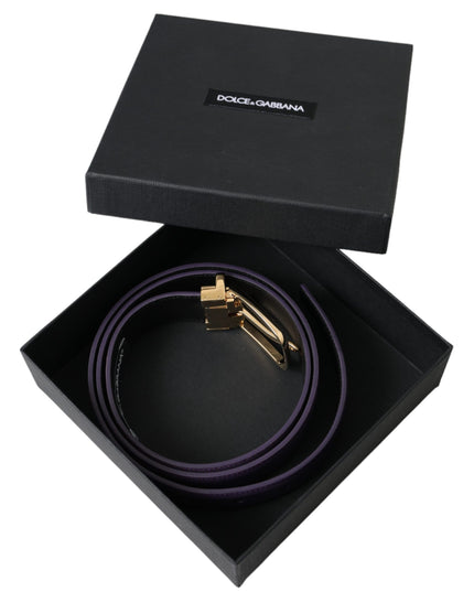 Dolce & Gabbana Purple Leather Gold Metal Buckle Belt Men