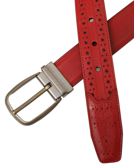 Dolce & Gabbana Red Perforated Leather Metal Buckle Belt Men