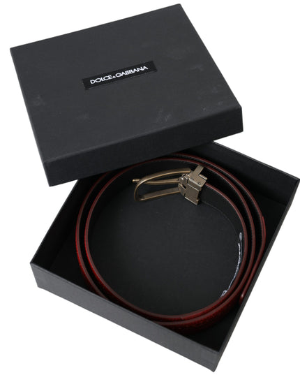 Dolce & Gabbana Red Perforated Leather Metal Buckle Belt Men