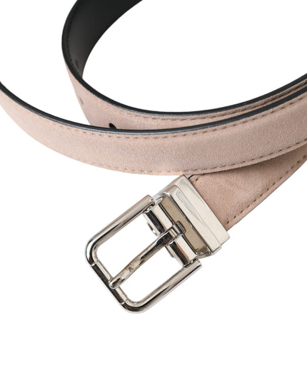 Dolce & Gabbana Beige Suede Leather Silver Buckle Belt Men