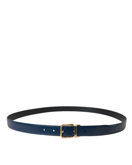 Dolce & Gabbana Blue Calf Leather Gold Metal Buckle Belt Men