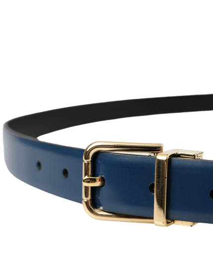 Dolce & Gabbana Blue Calf Leather Gold Metal Buckle Belt Men
