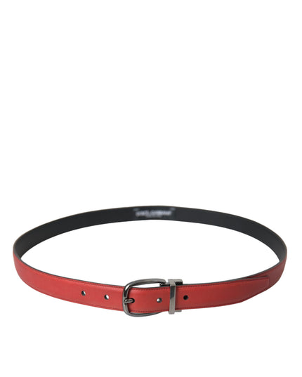 Dolce & Gabbana Red Leather Silver Metal Buckle Belt Men