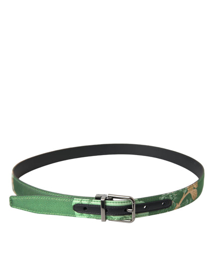 Dolce & Gabbana Green Leather Jacquard Silver Metal Buckle Belt