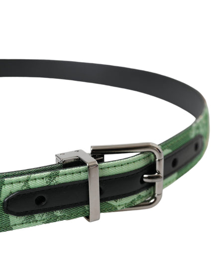 Dolce & Gabbana Green Leather Jacquard Silver Metal Buckle Belt