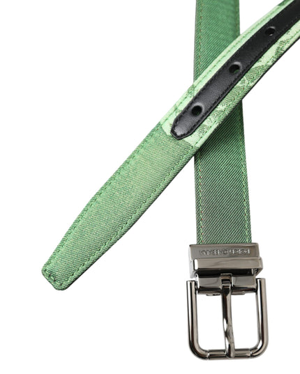 Dolce & Gabbana Green Leather Jacquard Silver Metal Buckle Belt