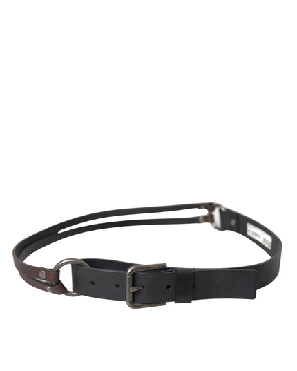 Dolce & Gabbana Black Brown Leather Silver Metal Buckle Belt