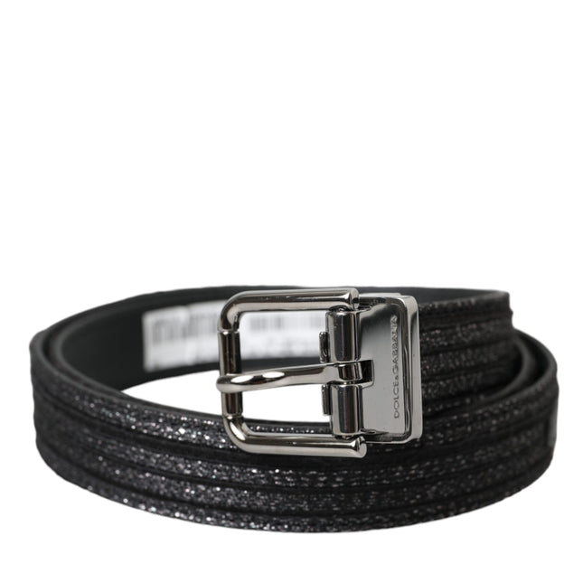 Dolce & Gabbana Black Jacquard Stripes Silver Metal Buckle Belt