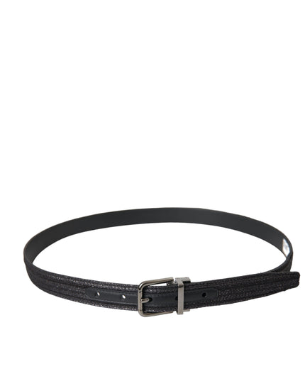 Dolce & Gabbana Black Jacquard Stripes Silver Metal Buckle Belt