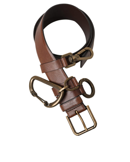 Dolce & Gabbana Brown Calf Leather Gold Metal Buckle Belt Men