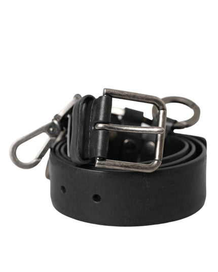 Dolce & Gabbana Black Calf Leather Silver Metal Buckle Belt