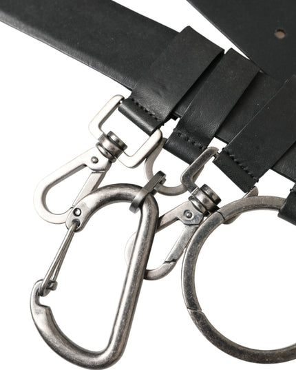 Dolce & Gabbana Black Calf Leather Silver Metal Buckle Belt