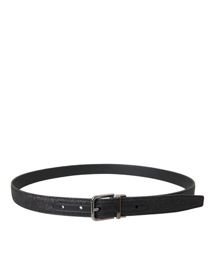 Dolce & Gabbana Black Glittered Leather Silver Buckle Belt