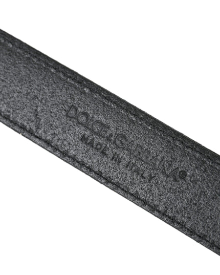 Dolce & Gabbana Black Glittered Leather Silver Buckle Belt