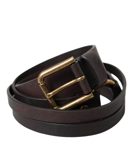 Dolce & Gabbana Dark Brown Leather Gold Metal Buckle Women Belt