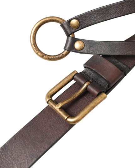 Dolce & Gabbana Dark Brown Leather Gold Metal Buckle Women Belt