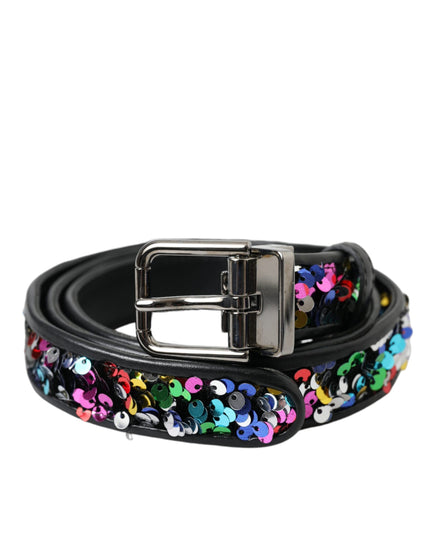 Dolce & Gabbana Black Sequined Silver Metal Buckle Women Belt