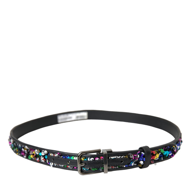 Dolce & Gabbana Black Sequined Silver Metal Buckle Women Belt