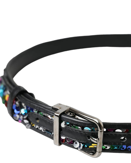 Dolce & Gabbana Black Sequined Silver Metal Buckle Women Belt