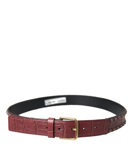 Dolce & Gabbana Brown Alligator Leather Studded Metal Buckle Belt