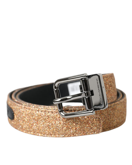 Dolce & Gabbana Gold Glitter Leather Silver Metal Buckle Belt