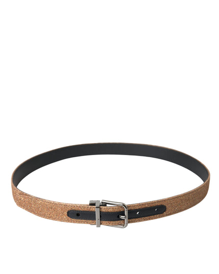 Dolce & Gabbana Gold Glitter Leather Silver Metal Buckle Belt