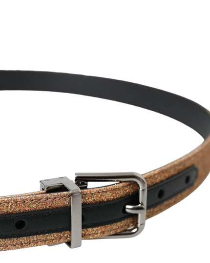 Dolce & Gabbana Gold Glitter Leather Silver Metal Buckle Belt
