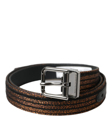Dolce & Gabbana Gold Jacquard Stripes Silver Metal Buckle Belt
