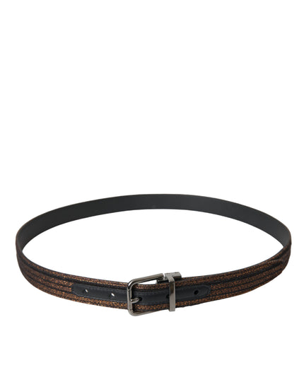 Dolce & Gabbana Gold Jacquard Stripes Silver Metal Buckle Belt