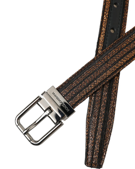 Dolce & Gabbana Gold Jacquard Stripes Silver Metal Buckle Belt