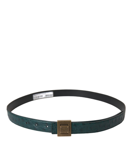 Dolce & Gabbana Dark Green Leather Square Metal Buckle Belt