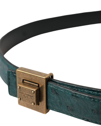 Dolce & Gabbana Dark Green Leather Square Metal Buckle Belt