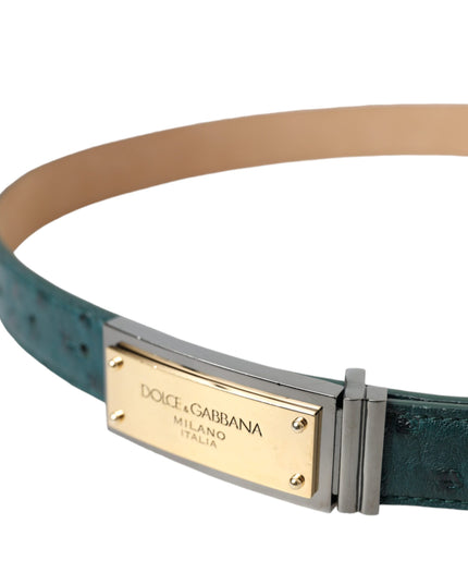 Dolce & Gabbana Green Leather Gold Logo Engraved Buckle Belt