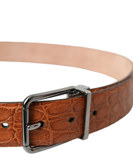 Dolce & Gabbana Brown Exotic Leather Silver Metal Buckle Belt
