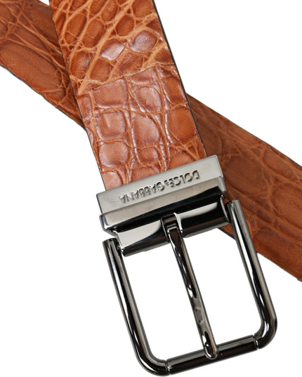 Dolce & Gabbana Brown Exotic Leather Silver Metal Buckle Belt