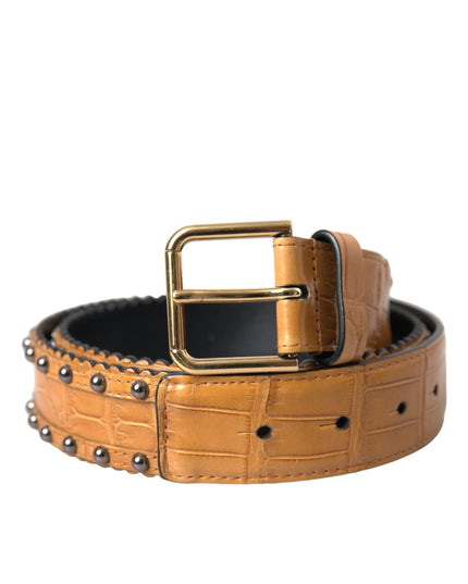 Dolce & Gabbana Beige Alligator Leather Studded Metal Buckle Belt