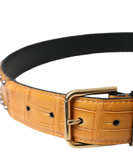 Dolce & Gabbana Beige Alligator Leather Studded Metal Buckle Belt