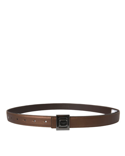 Dolce & Gabbana Bronze Leather Square Metal Buckle Belt