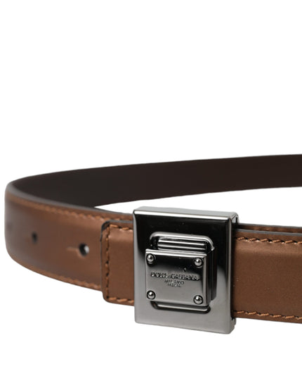 Dolce & Gabbana Bronze Leather Square Metal Buckle Belt