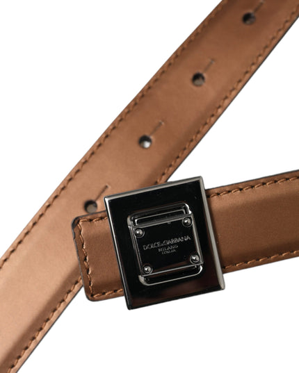 Dolce & Gabbana Bronze Leather Square Metal Buckle Belt