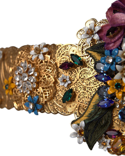 Dolce & Gabbana Multicolor Embellished Floral Crystal Wide Waist Belt