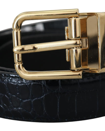 Dolce & Gabbana Black Exotic Leather Gold Metal Buckle Belt