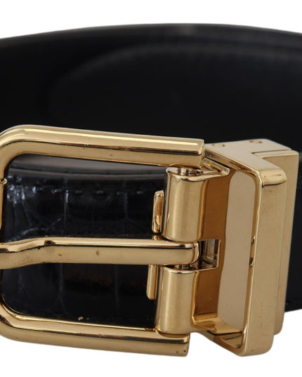 Dolce & Gabbana Black Exotic Leather Gold Metal Buckle Belt