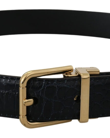 Dolce & Gabbana Black Exotic Leather Gold Metal Buckle Belt