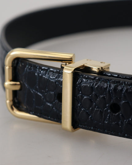 Dolce & Gabbana Black Exotic Leather Gold Metal Buckle Belt