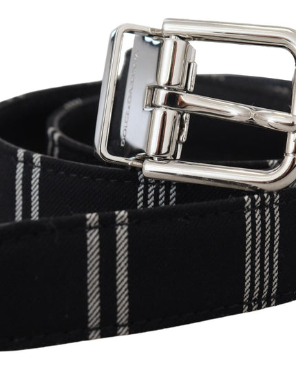 Dolce & Gabbana Black White Cotton Metal Silver Buckle Belt