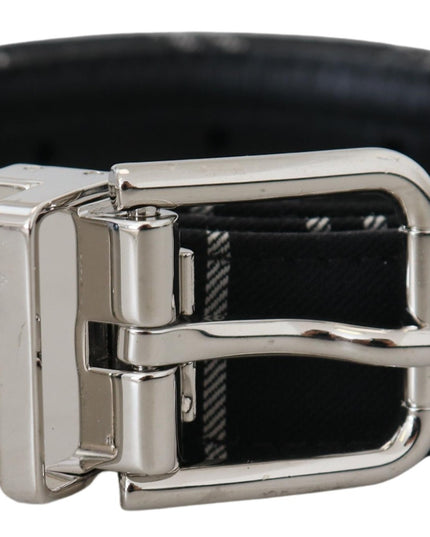 Dolce & Gabbana Black White Cotton Metal Silver Buckle Belt