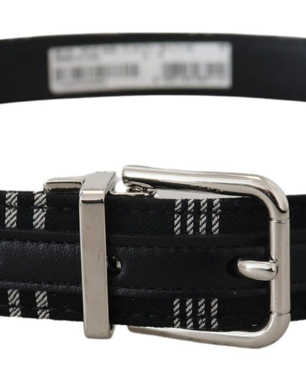 Dolce & Gabbana Black White Cotton Metal Silver Buckle Belt