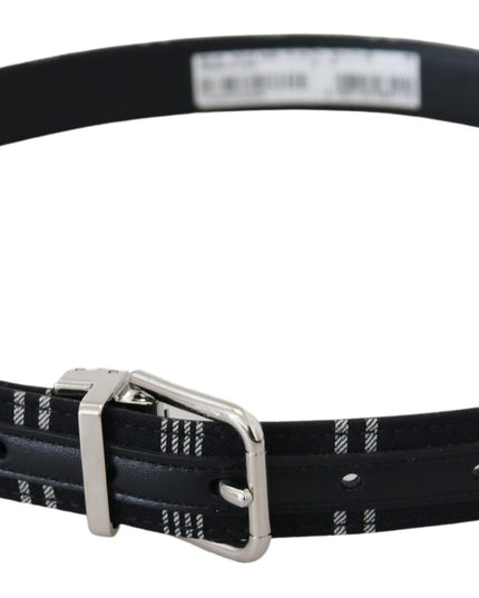Dolce & Gabbana Black White Cotton Metal Silver Buckle Belt