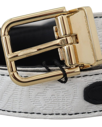 Dolce & Gabbana White Black Patchwork Gold Metal Buckle Belt